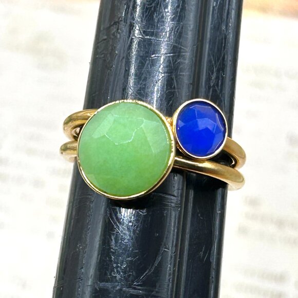 Set Lot 2 Gold Stella & Dot Green and Blue Stone Stacking Band Rings Size 8 - Picture 13 of 13